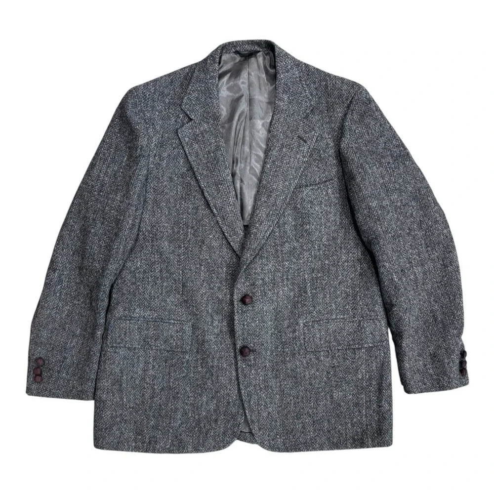 Vintage Harris Tweed Sport Coat Mens Grey, Blue/Red Color Fleck Wool Jacket XL